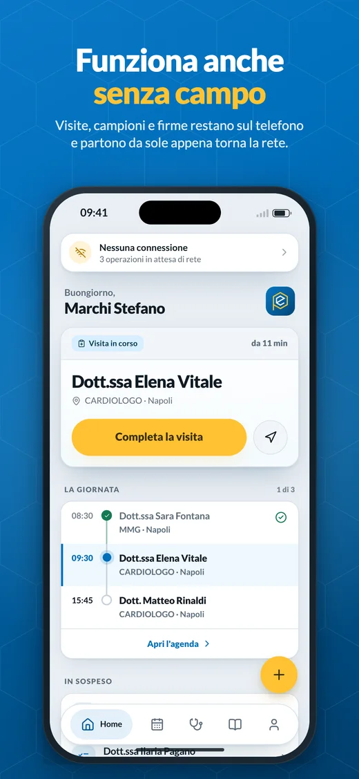 Funziona anche senza campo: visite, campioni e firme restano sul telefono e partono quando torna la rete